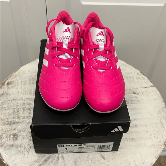 Adidas Hot Pink Cleats Soccer Shoes kids size 1 with White Accents New in Box. - Picture 2 of 6